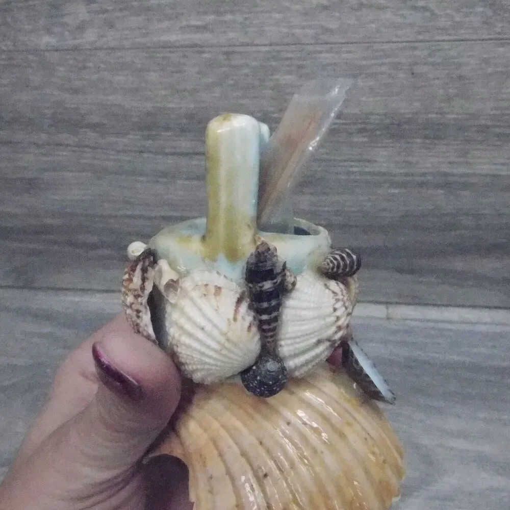 Nautical Coastal Kitchen Decor Seashell Toothpick Holder Basket Wishing Well